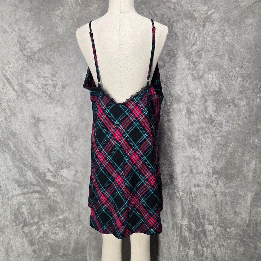 Victorias Secret Slip Dress Womens XXL Black Pink Plaid Lace Trim Nightie Grunge - Picture 3 of 15